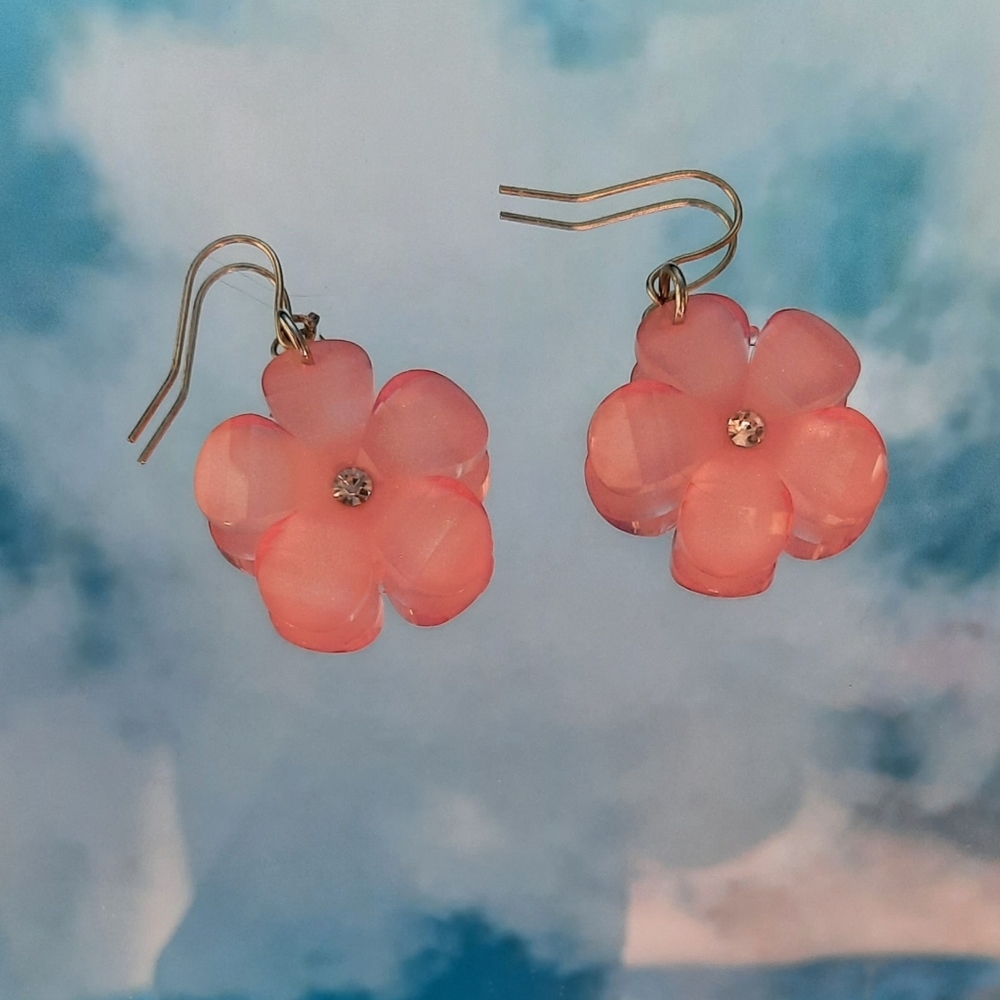 Pink sparkly flower earrings